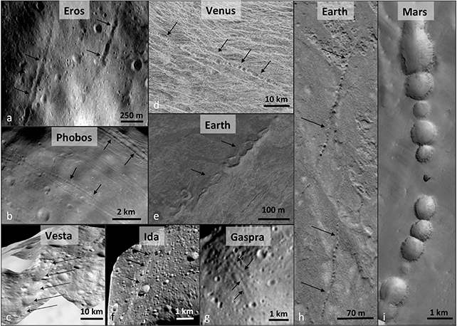 Чорно-білі ланцюгові зображення Землі, Марса, інших супутників і астероїдів