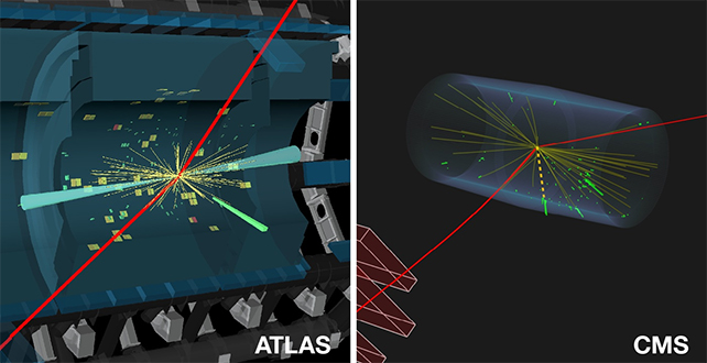 діаграми ліній розпаду частинок у двох детекторах ЦЕРН