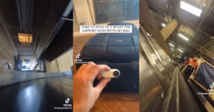Мандрівник прикріплює камеру до валізи, щоб побачити, що аеропорт робить з багажем
