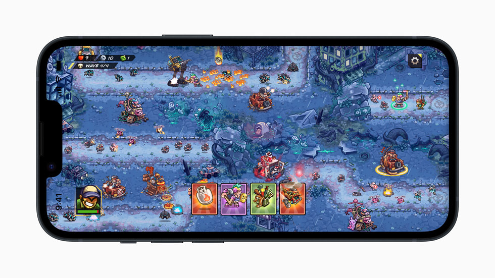 Кадр з гри Junkworld на iPhone 14 показує підземний світ в анімаційному стилі.