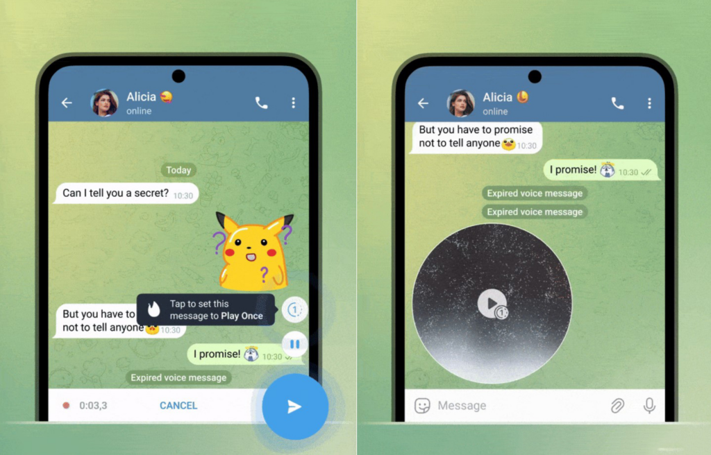 Telegram додав самознищувані голосові та відеоповідомлення