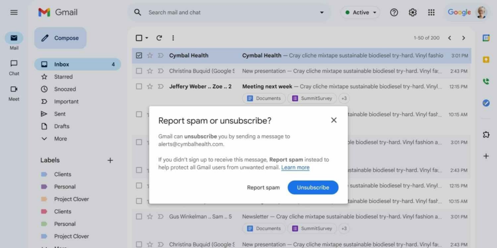 Gmail розділила кнопку відмови від розсилки та скарги на спам