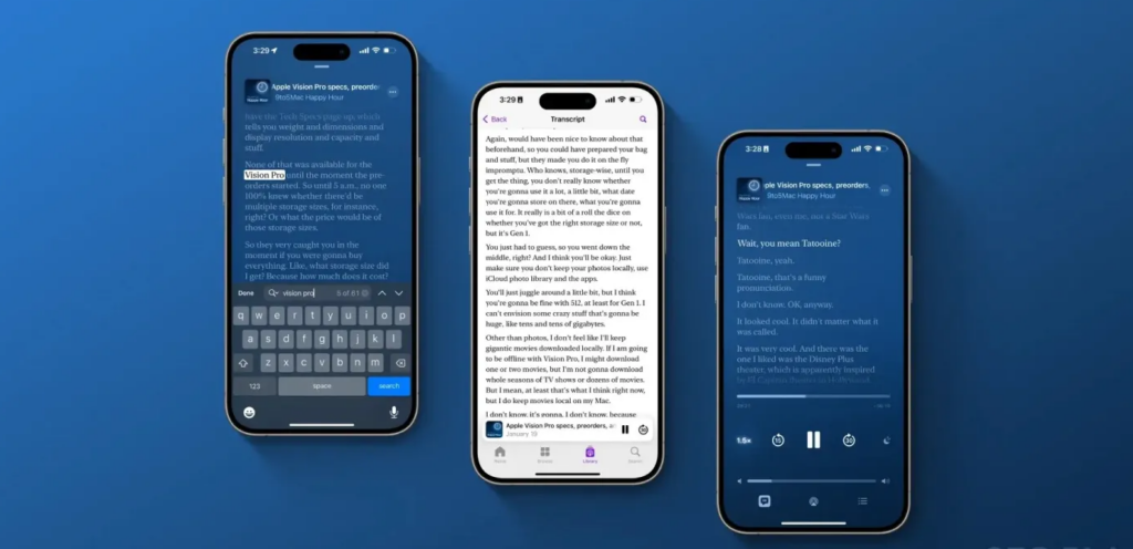 Apple подкасти тепер пропонують автоматично згенеровані транскрипти в iOS 17.4