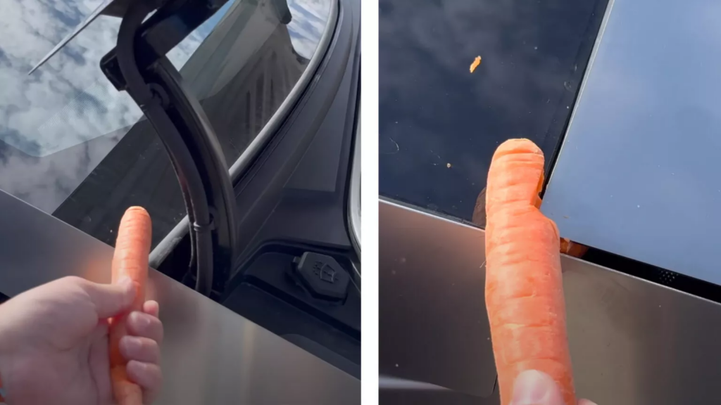 Частини кузова Tesla Cybertruck можуть легко розрубати моркву. І пальці теж? (Відео)