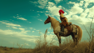 Півень осоромився, спробувавши «осідлати» коня (Відео)