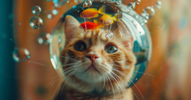Рудий котик захотів відчути себе рибкою та заліз в досить маленький акваріум