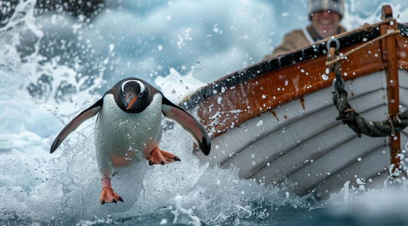 Пінгвін налякав чоловіка, несподівано стрибнувши в його човен