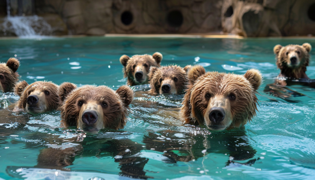 Сім ведмедів прийшли на вечірку біля басейну, поплескались і потрапили на відео