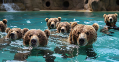 Сім ведмедів прийшли на вечірку біля басейну, поплескались і потрапили на відео