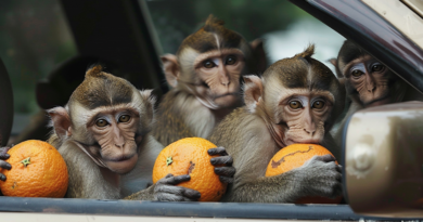 У Таїланді зграя мавп пограбувала автомобіль, що перевозив апельсини (Відео)