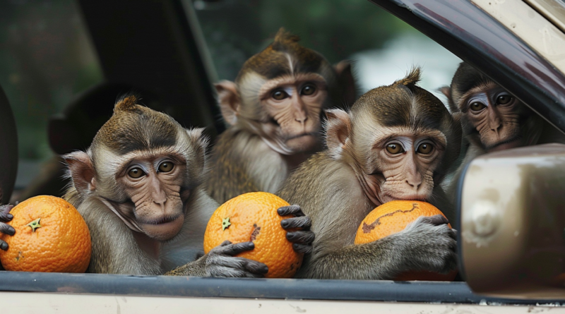 У Таїланді зграя мавп пограбувала автомобіль, що перевозив апельсини (Відео)