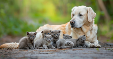 Лабрадор став мамою для сімох осиротілих кошенят