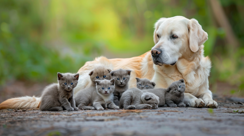 Лабрадор став мамою для сімох осиротілих кошенят
