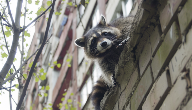 Єнот розсмішив мережу спустившись по стіні 10 поверхового будинку (Відео)