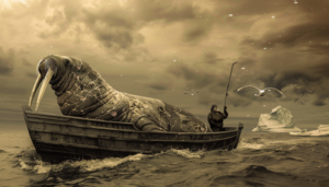 Величезний морж вирішив на деякий час орендувати чужий човен