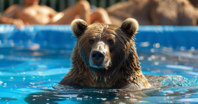 Ведмідь заліз на приватну територію, щоб виспатися у дитячому басейні (Фото)