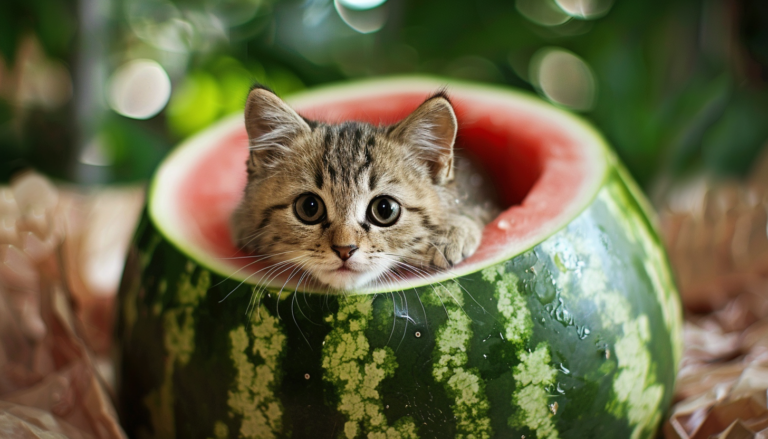 Кішка зручно влаштувалась прямо в половинці кавуна (Відео)