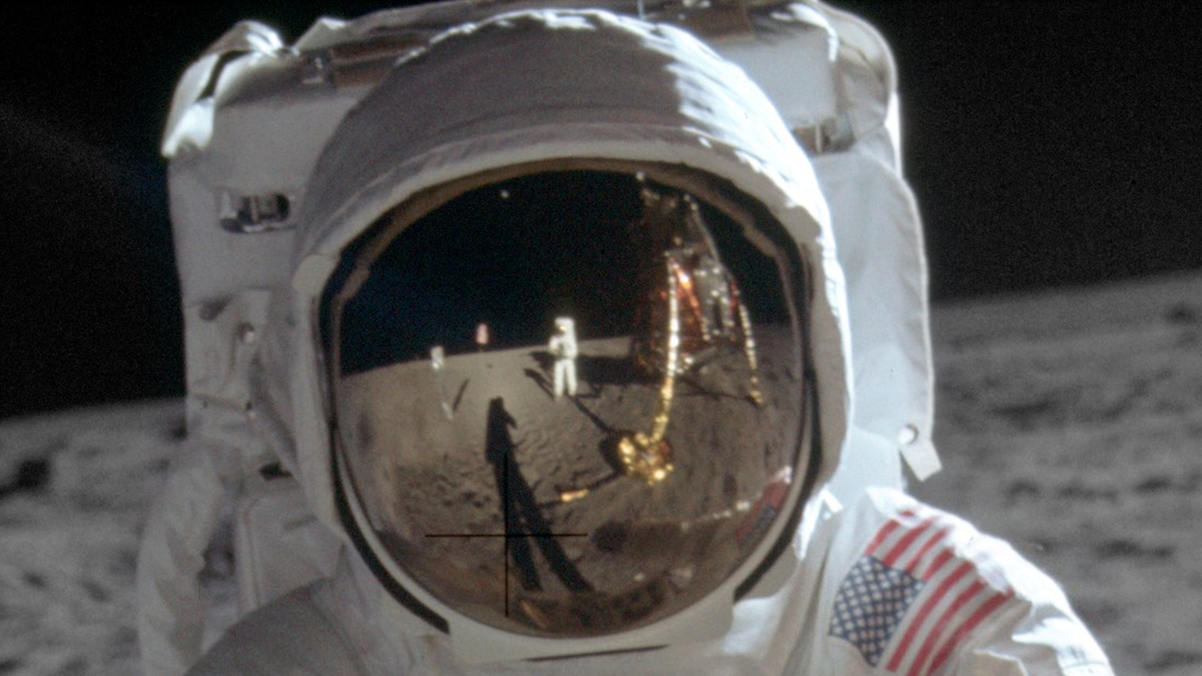 Neil Armstrong seen in Buzz Aldrin's visor.