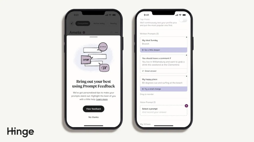 Hinge запустив AI-функцію для покращення відповідей у профілях