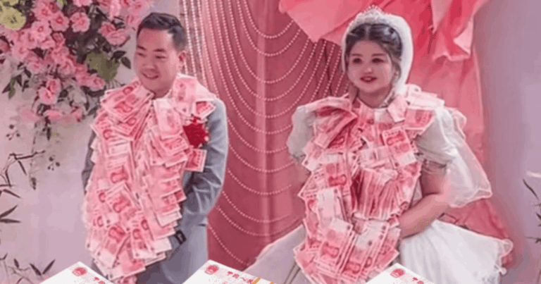 Сюрприз від вісьмох сестер: молодят на весіллі обвішали грошовими купюрами (Фото)