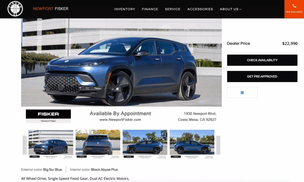 У США продають майже нові електрокари Fisker Ocean за ціною Toyota Corolla