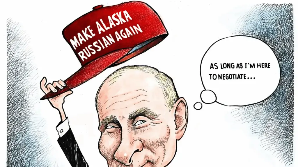 На тему зустрічі Трампа із російським диктатором з'явилося багато карикатур